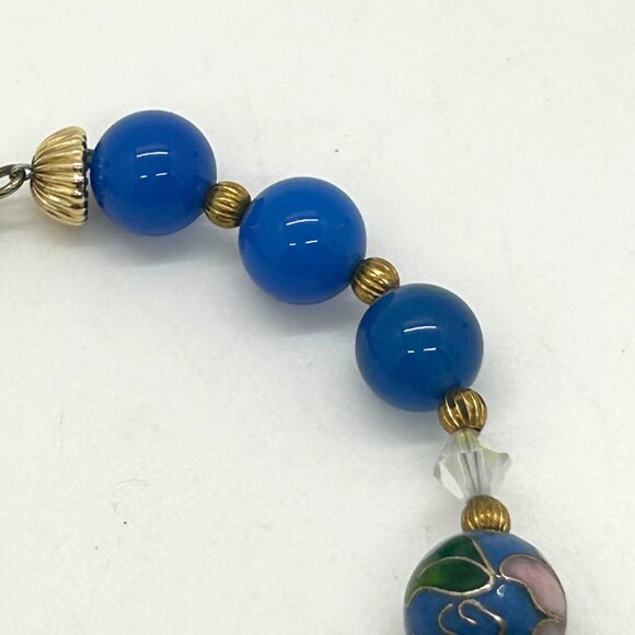 Cloisonné Floral Bracelet With Blue Glass Beads Gold-Tone Accents & Screw Clasp - Picture 7 of 14